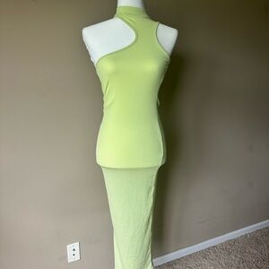 Green Ribbed Asymmetrical Cut Out Bodycon Dress